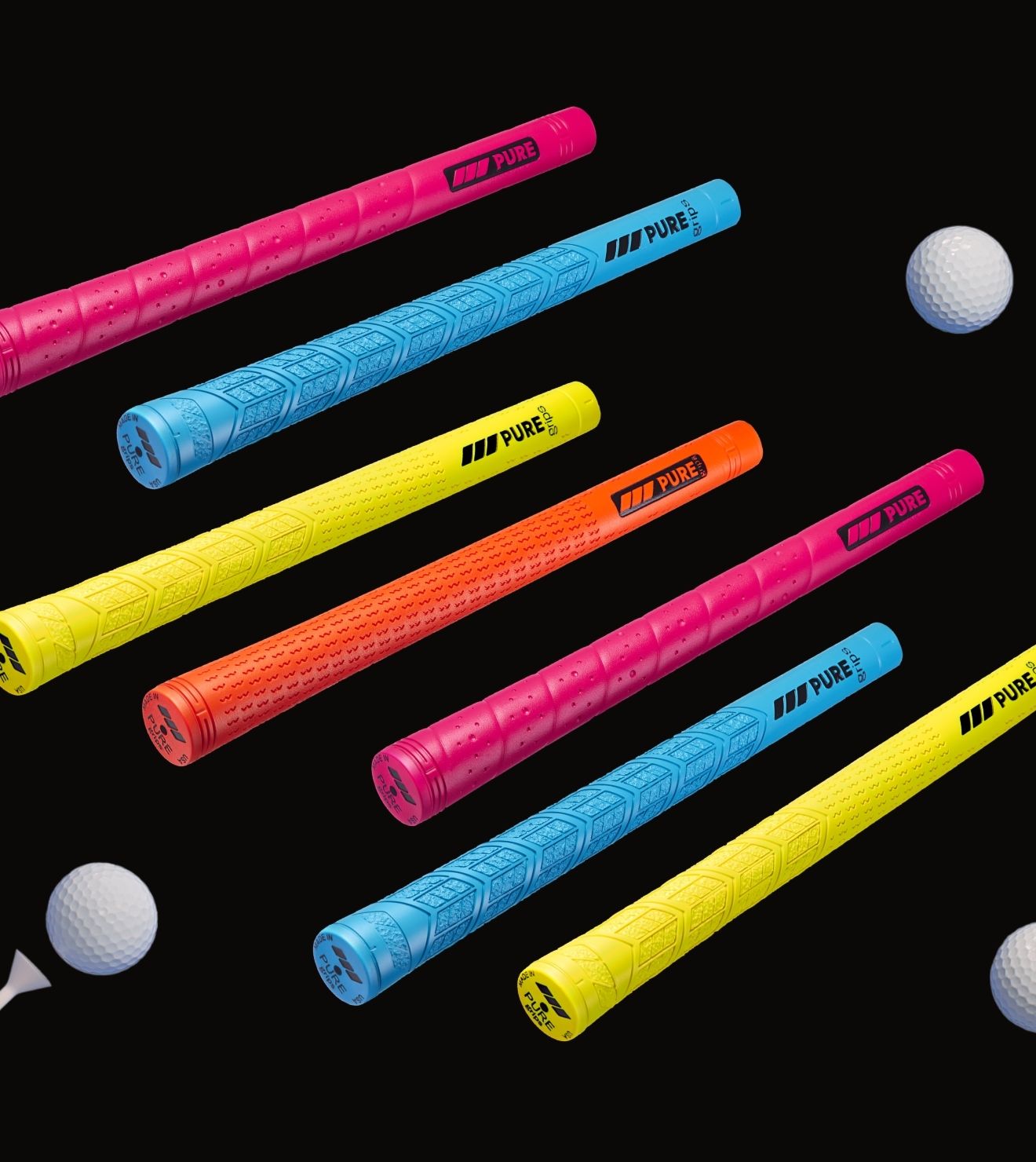 Neon Pink, Neon Yellow, Neon Orange, and Neon Blue Golf Grips by Pure Grips for Sale