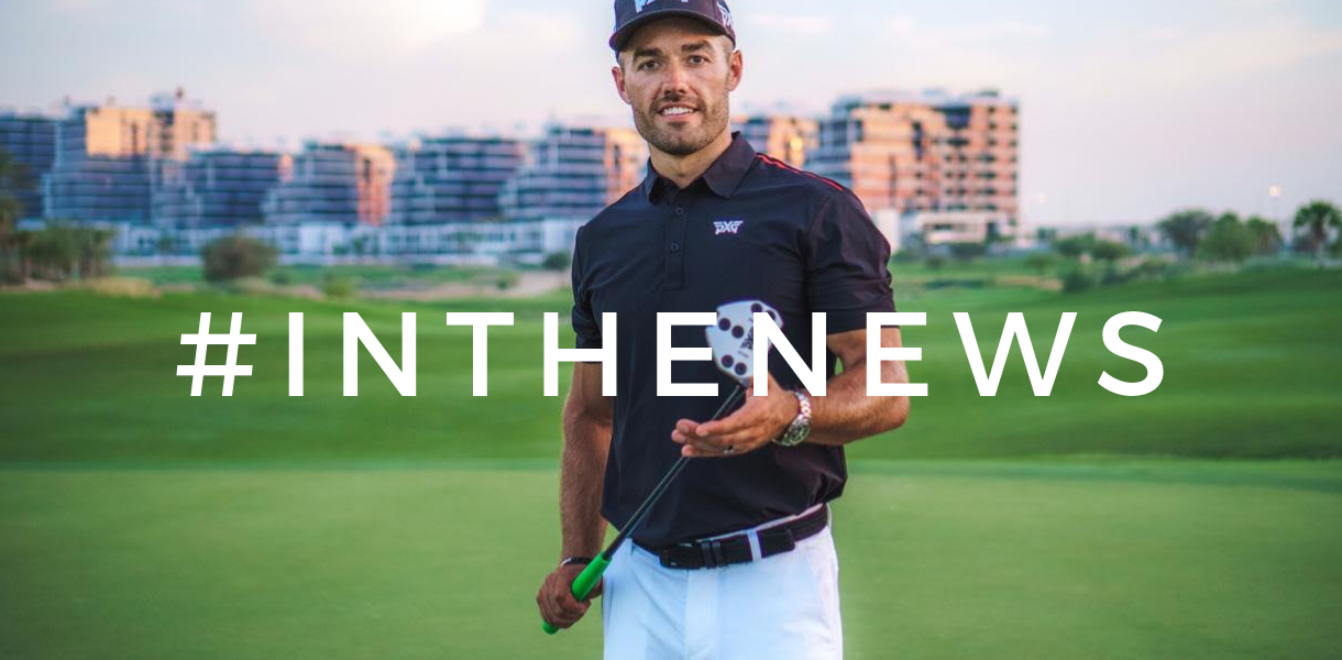 Brand Ambassador Alex Riggs standing on a golf course with a putter in his hands